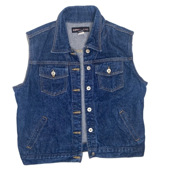 Vintage Express Rigid Denim Jean Vest Women’s Sz L - Picture 7 of 7